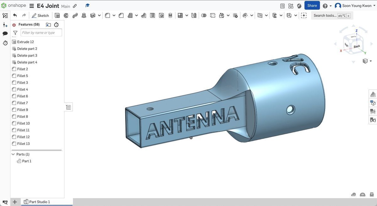 Modular joint design in SolidWorks.